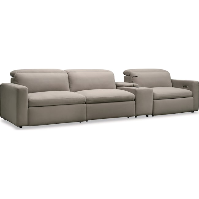 Living Room Furniture - Happy 4-Piece Dual-Power Reclining Sofa with Console - Shitake
