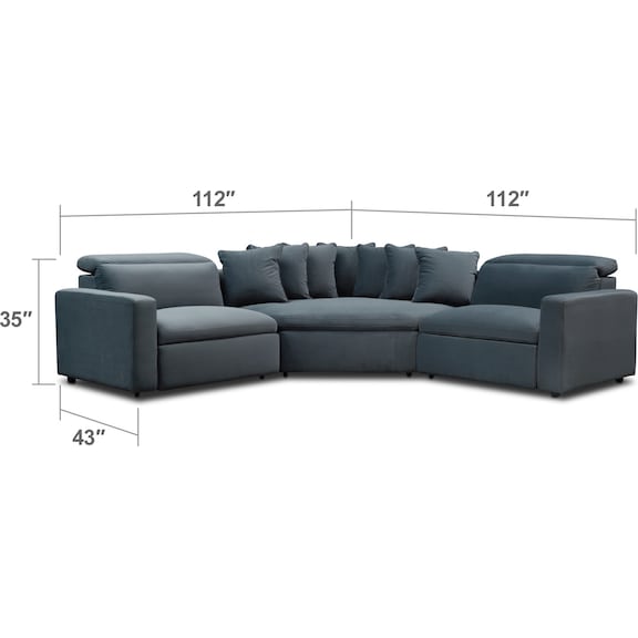Living Room Furniture - Happy 3-Piece Dual Power Reclining Sectional with Cuddler