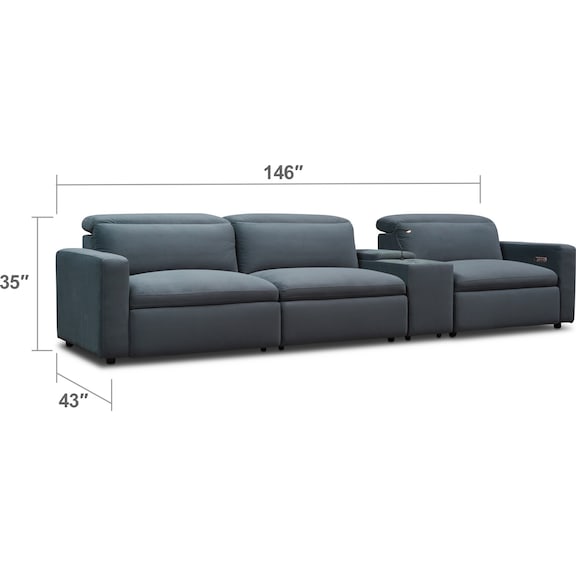 Living Room Furniture - Happy 4-Piece Dual-Power Reclining Sofa with Console