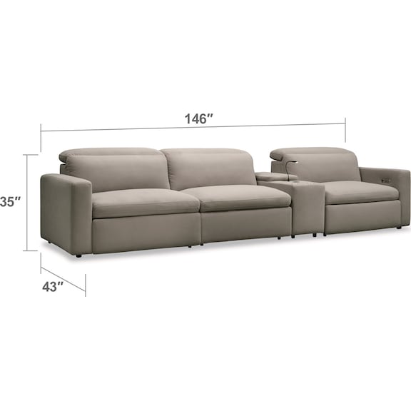 Living Room Furniture - Happy 4-Piece Dual-Power Reclining Sofa with Console - Shitake