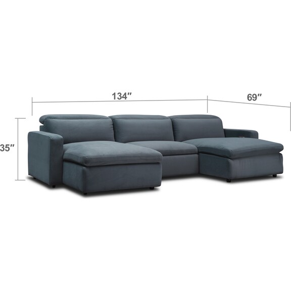 Living Room Furniture - Happy 3-Piece Power Reclining Sectional with Dual Chaises