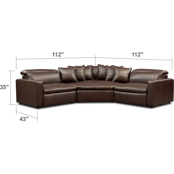 Living Room Furniture - Happy 3-Piece Dual Power Reclining Sectional with Cuddler