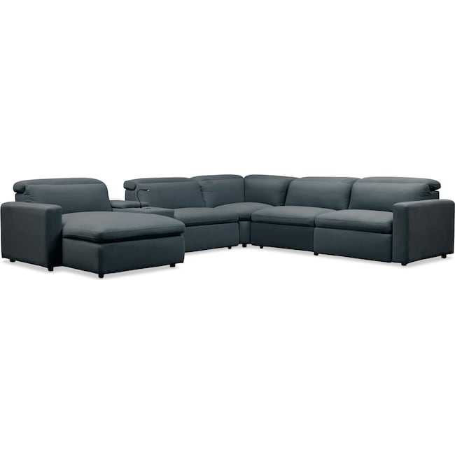 Living Room Furniture - Happy 6-Piece Dual-Power Reclining Sectional with Chaise and 2 Reclining Seats