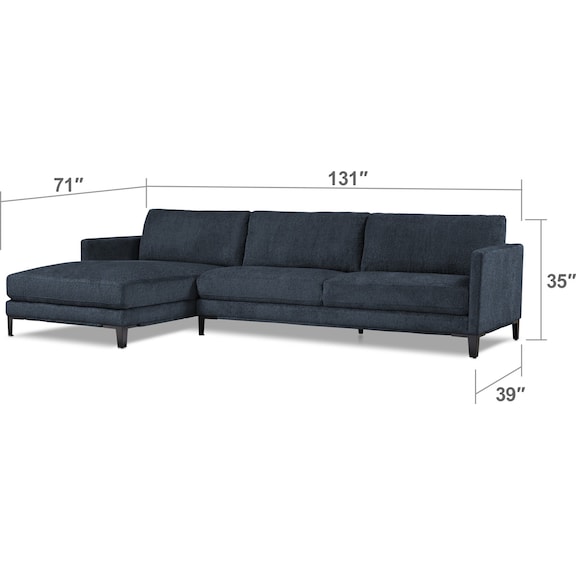 Living Room Furniture - Myles 2-Piece Left-Facing Sectional - Navy