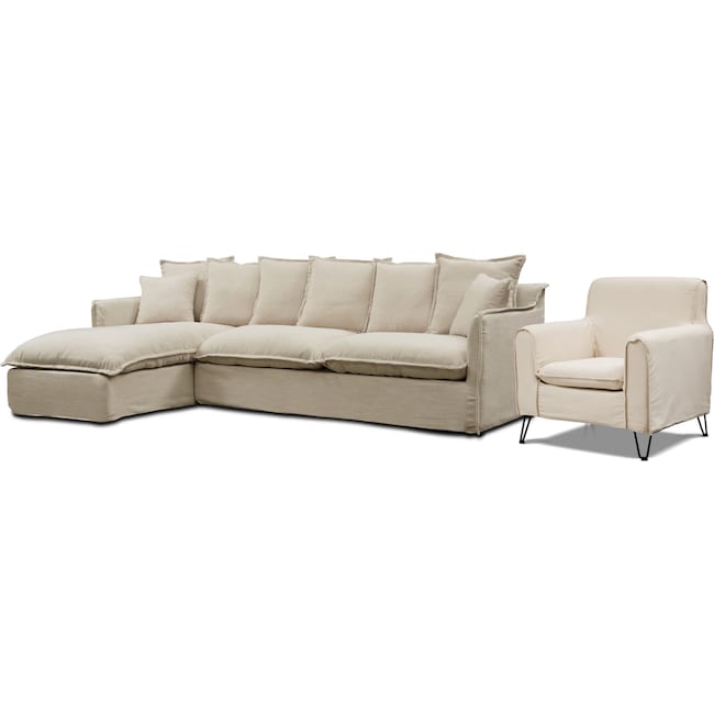 Living Room Furniture - Reid 2-Piece Sectional with Chaise and Accent Chair