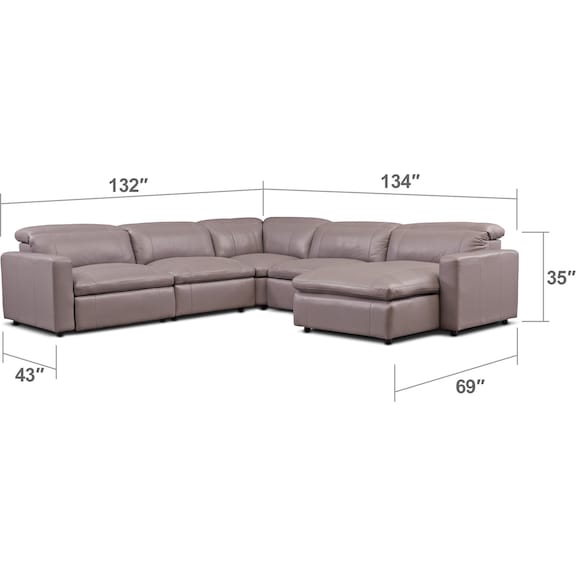 Living Room Furniture - Happy 5-Piece Dual Power Reclining Sectional with Chaise