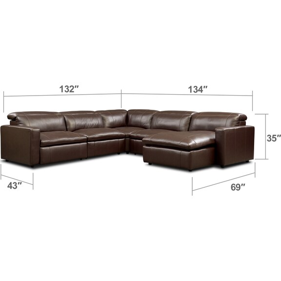 Living Room Furniture - Happy 5-Piece Dual Power Reclining Sectional with Chaise