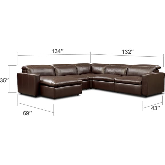 Living Room Furniture - Happy 5-Piece Dual Power Reclining Sectional with Chaise