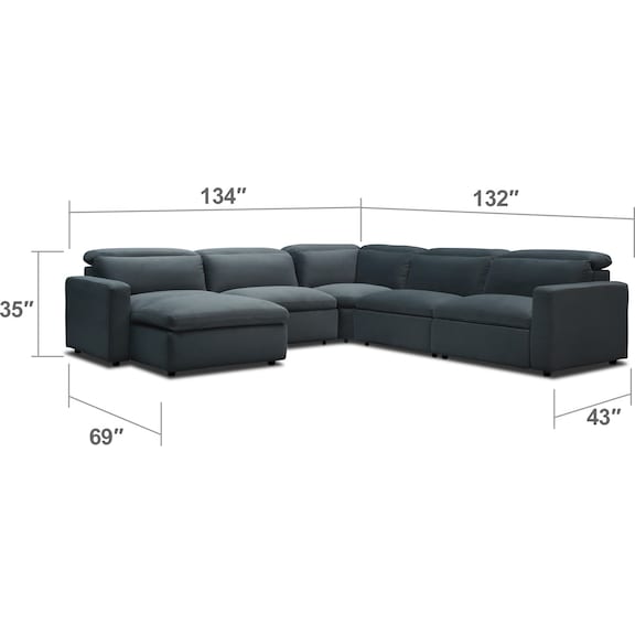 Living Room Furniture - Happy 5-Piece Dual-Power Reclining Sectional with Chaise and 3 Reclining Seats