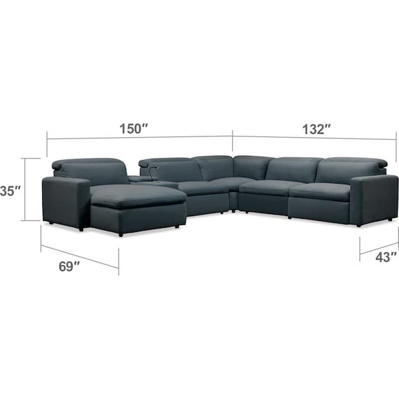 Living Room Furniture - Happy 6-Piece Dual-Power Reclining Sectional with Chaise and 2 Reclining Seats