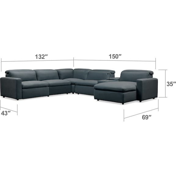 Living Room Furniture - Happy 6-Piece Dual Power Reclining Sectional with Chaise