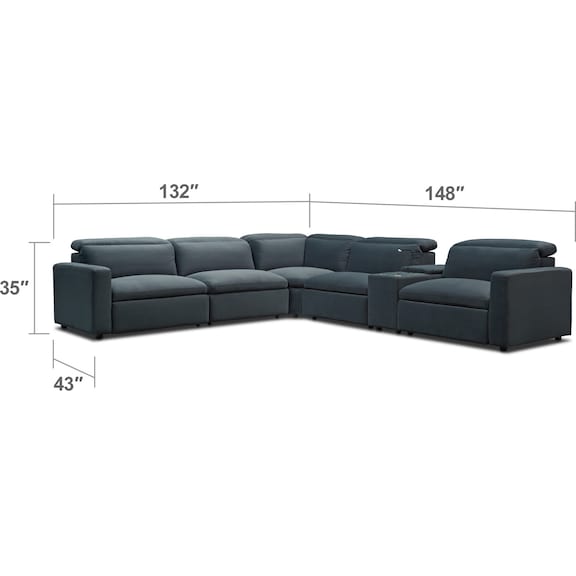 Living Room Furniture - Happy 6-Piece Dual-Power Reclining Sectional with 3 Reclining Seats