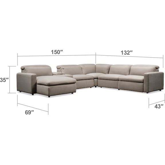 Living Room Furniture - Happy 6-Piece Dual Power Reclining Sectional with Chaise