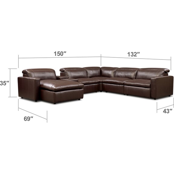 Living Room Furniture - Happy 6-Piece Dual-Power Reclining Sectional with Chaise and 2 Reclining Seats