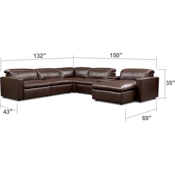 Living Room Furniture - Happy 6-Piece Dual Power Reclining Sectional with Chaise