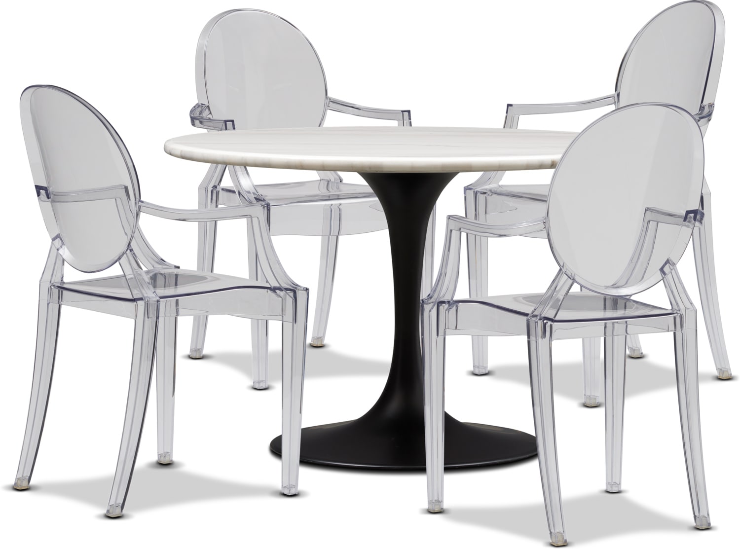 Lillian Dining Table And 4 Arm Chairs Clear American Signature