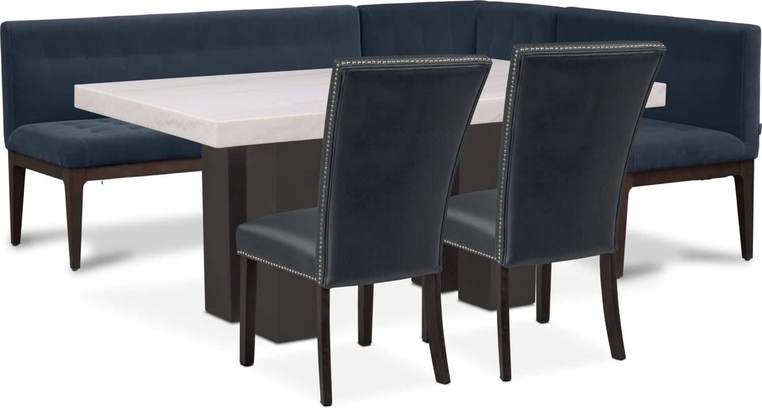 Artemis Marble Dining Table Corner Banquette And 2 Upholstered