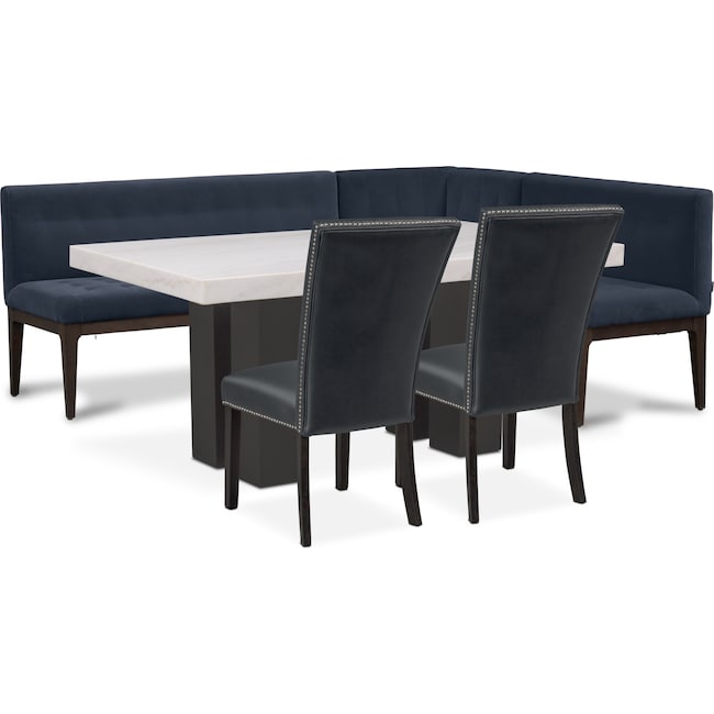 Artemis Marble Dining Table Corner Banquette And 2 Upholstered