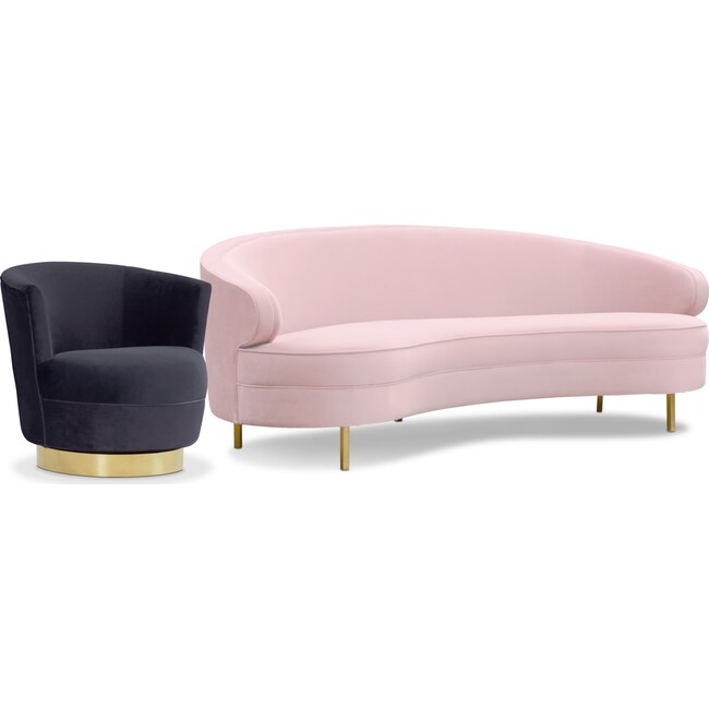 Living Room Furniture - TOV Baila Sofa and Swivel Chair - Blush/Black