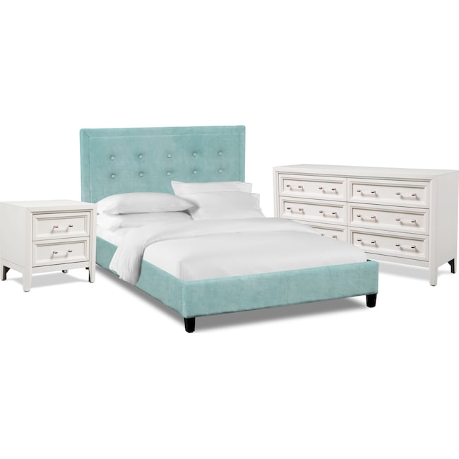 Bedroom Furniture - Charlie 5-Piece King Upholstered Bedroom Set - White/Skylight
