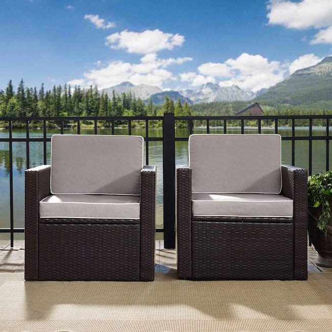 Outdoor Furniture - Aldo Set of 2 Outdoor Chairs and End Table Set - Gray