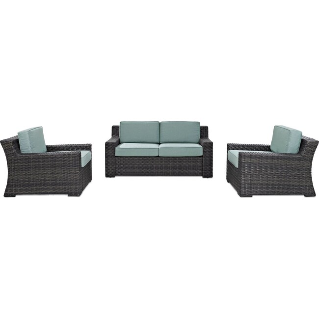 Outdoor Furniture - Tethys Outdoor Loveseat and 2 Chairs Set - Mist