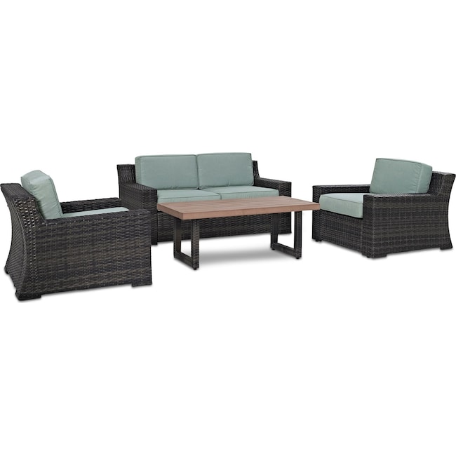 Outdoor Furniture - Tethys Outdoor Loveseat, 2 Chairs, and Coffee Table Set - Mist