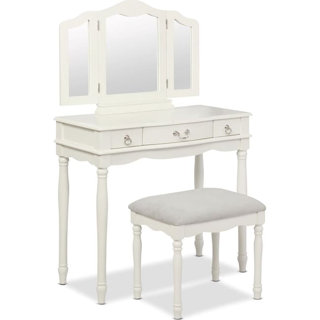 Kendall Youth Vanity Mirror And Stool Set White American