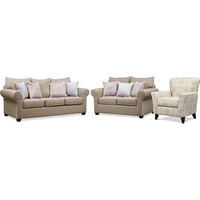 Living Room Furniture - Carla Sofa, Loveseat, and Accent Chair Set