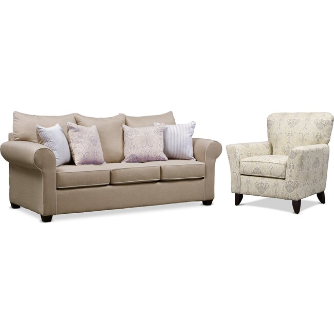 Living Room Furniture - Carla Queen Sleeper Sofa and Accent Chair Set
