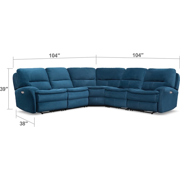 Living Room Furniture - Cruiser 5-Piece Dual Power Reclining Sectional with 2 Reclining Seats - Ink