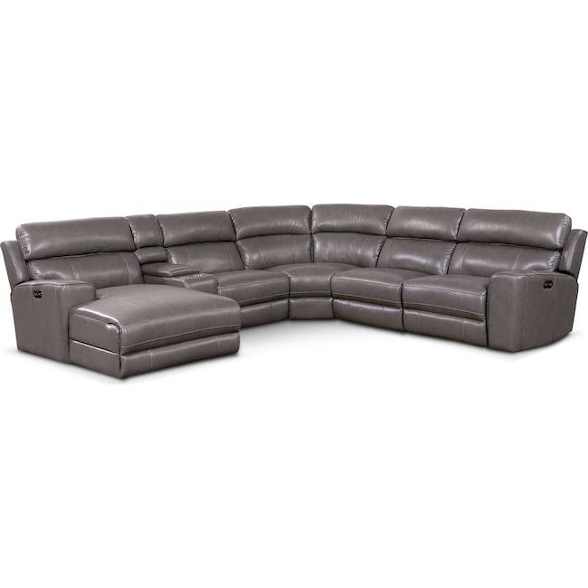 Living Room Furniture - Newport 6-Piece Dual-Power Reclining Sectional with Chaise and 2 Reclining Seats