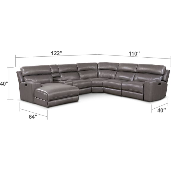 Living Room Furniture - Newport 6-Piece Dual-Power Reclining Sectional with Chaise and 2 Reclining Seats