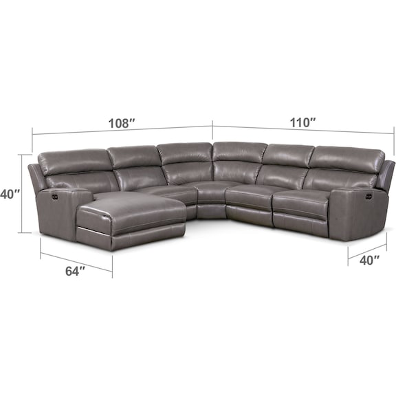 Living Room Furniture - Newport 5-Piece Dual-Power Reclining Sectional with Chaise and 2 Reclining Seats