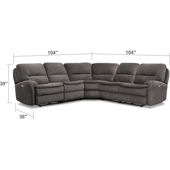 Living Room Furniture - Cruiser 5-Piece Dual Power Reclining Sectional with 2 Reclining Seats - Coffee