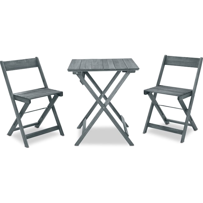 Outdoor Furniture - Hampton Beach 3-Piece Outdoor Folding Bistro Set - Gray