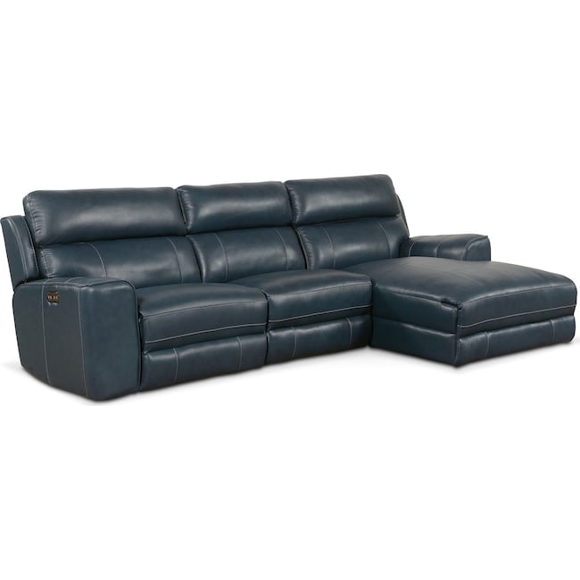 Living Room Furniture - Newport 3-Piece Dual-Power Reclining Sectional with Chaise