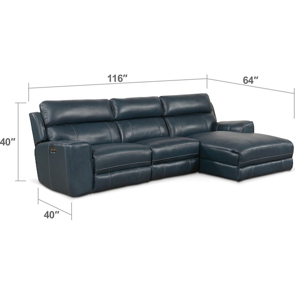 Living Room Furniture - Newport 3-Piece Dual-Power Reclining Sectional with Chaise