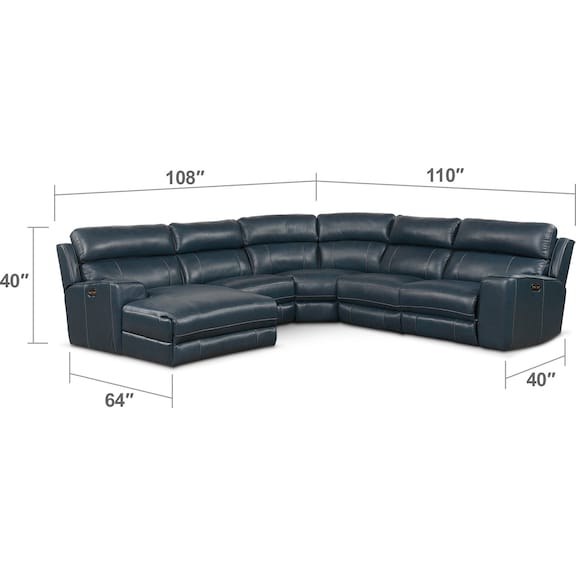 Living Room Furniture - Newport 5-Piece Power Reclining Sectional with Chaise and 1 Recliner
