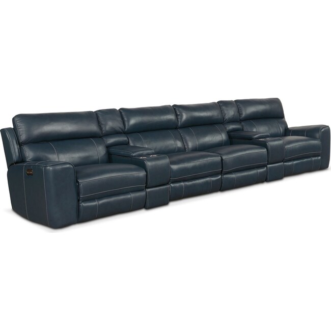 Living Room Furniture - Newport 6-Piece Dual-Power Reclining Sectional with 4 Reclining Seats