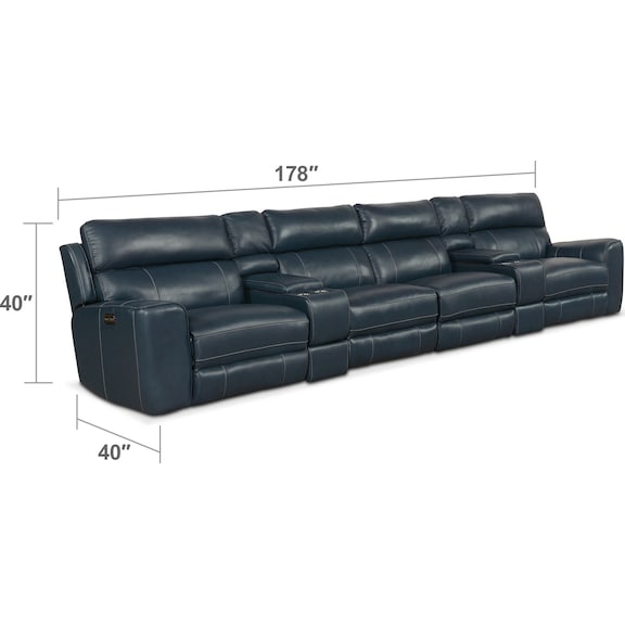 Living Room Furniture - Newport 6-Piece Dual-Power Reclining Sectional with 4 Reclining Seats