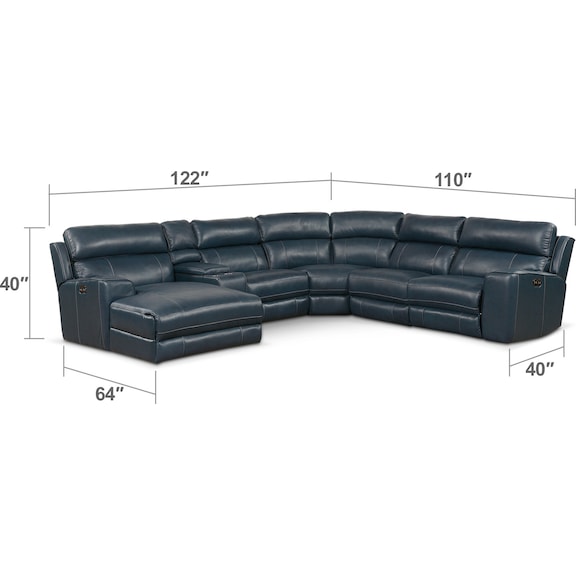 Living Room Furniture - Newport 6-Piece Power Reclining Sectional with Left-Facing Chaise and 2 Recliners