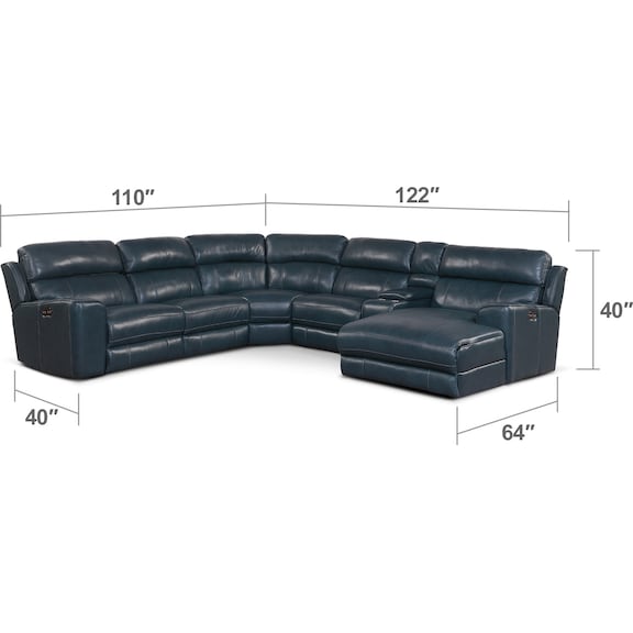 Living Room Furniture - Newport 6-Piece Power Reclining Sectional with Right-Facing Chaise and 2 Recliners