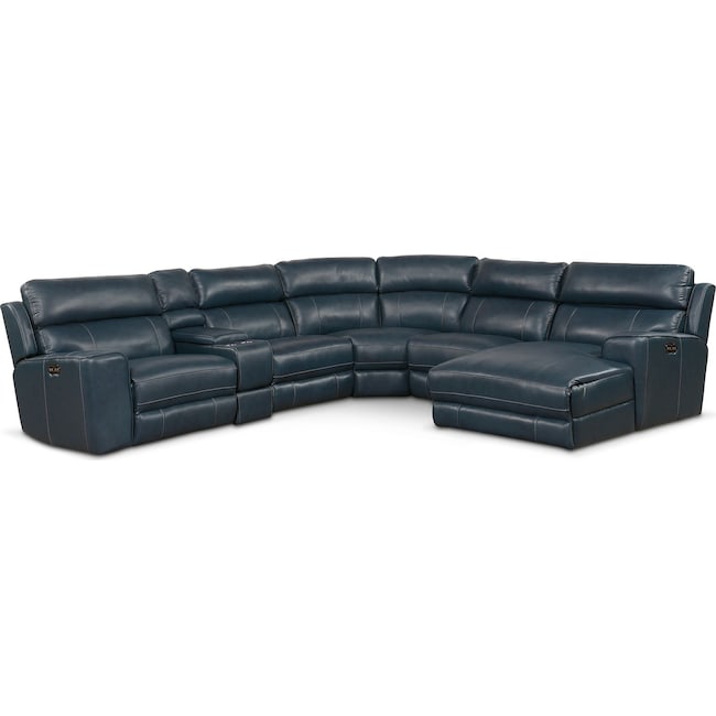 Living Room Furniture - Newport 6-Piece Power Reclining Sectional with Chaise and 1 Recliner