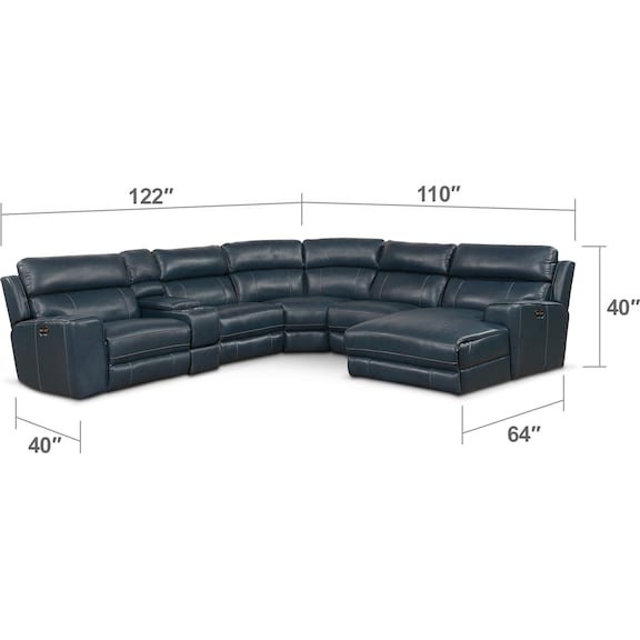 Living Room Furniture - Newport 6-Piece Power Reclining Sectional with Chaise and 1 Recliner