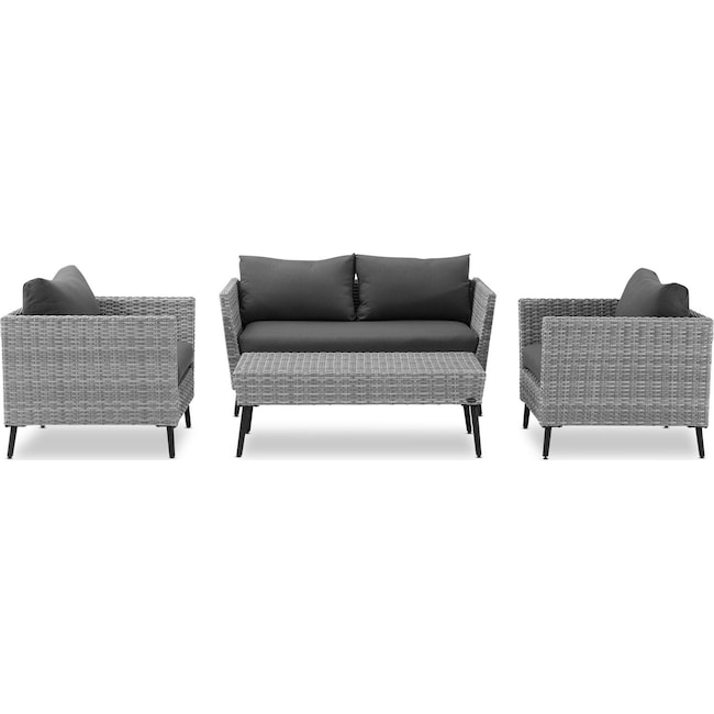 Outdoor Furniture - Ventura Outdoor Loveseat, 2 Chairs, and Coffee Table Set - Gray