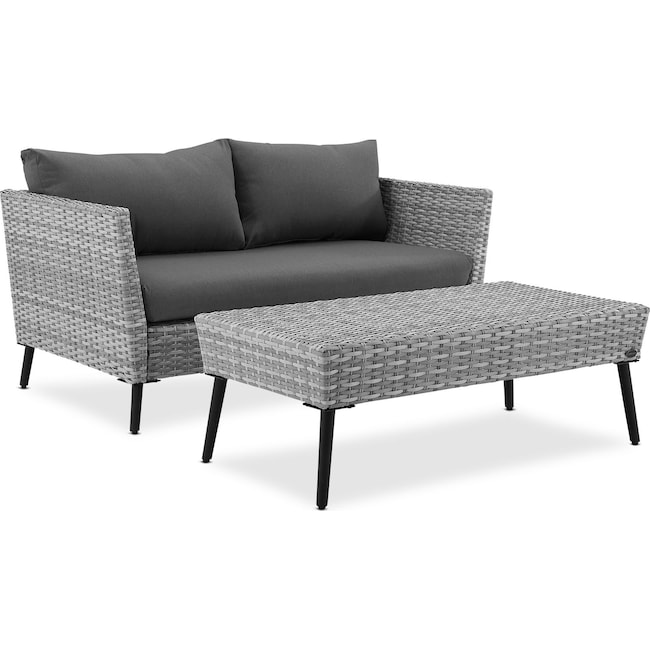 Outdoor Furniture - Ventura Outdoor Loveseat and Coffee Table Set - Gray