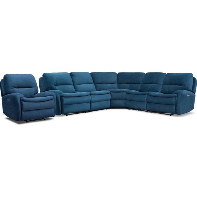 Living Room Furniture - Cruiser 5-Piece Dual Power Reclining Sectional and Recliner Set - Ink