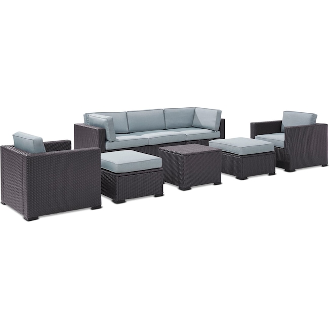 Outdoor Furniture - Isla 2-Piece Outdoor Sofa, 2 Armchairs, Coffee Table, 2 Ottomans