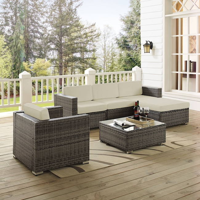 Outdoor Furniture - Jacques 3-Piece Outdoor Sofa, Ottoman, Arm Chair, and Coffee Table Set - Gray